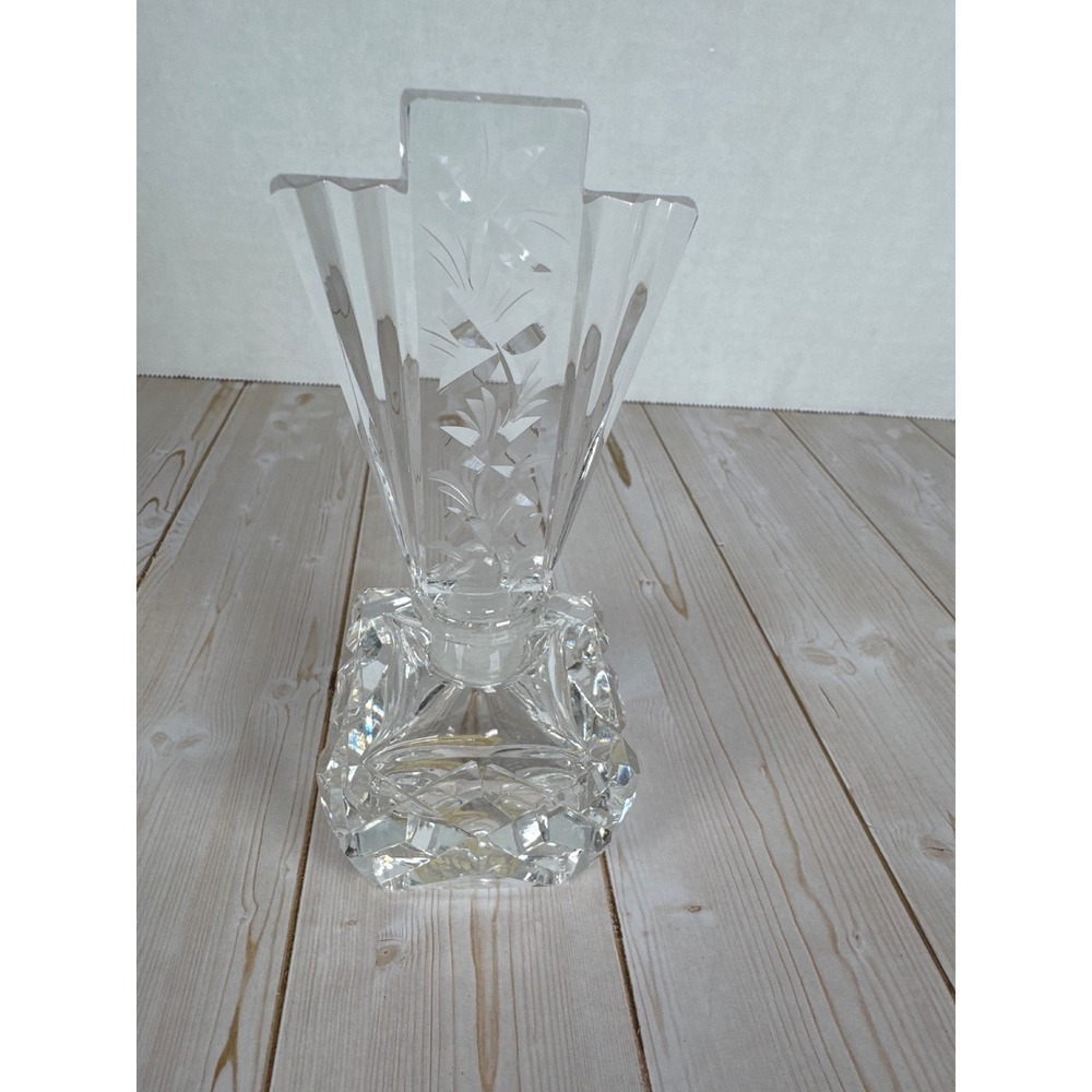 Vintage Irice West Germany Cut Glass Perfume Bottle Fan Stopper Art Deco‎ 6.25"